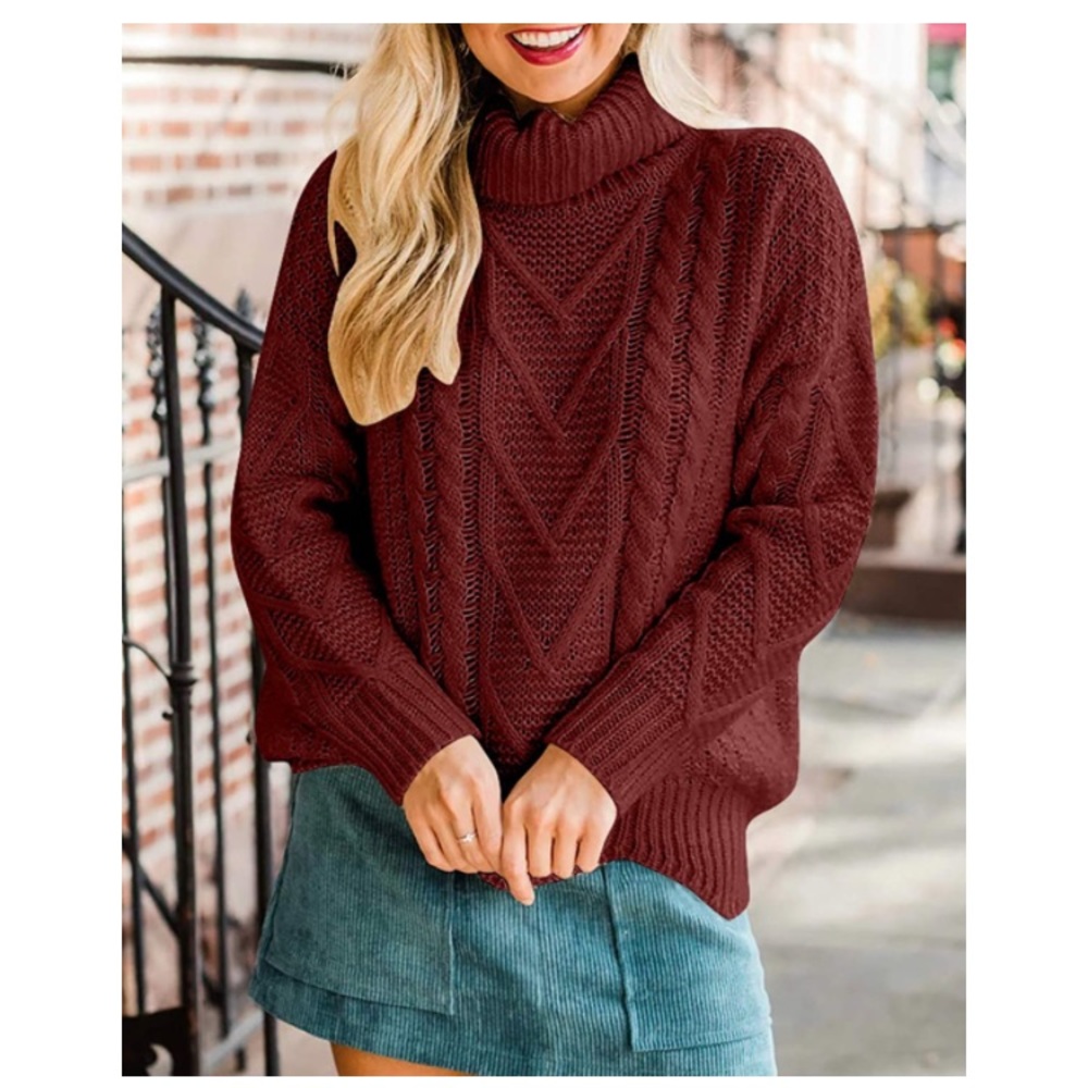 SOLD Maroon Turtleneck Chunky Pullover Sweater - Picture 3 of 12